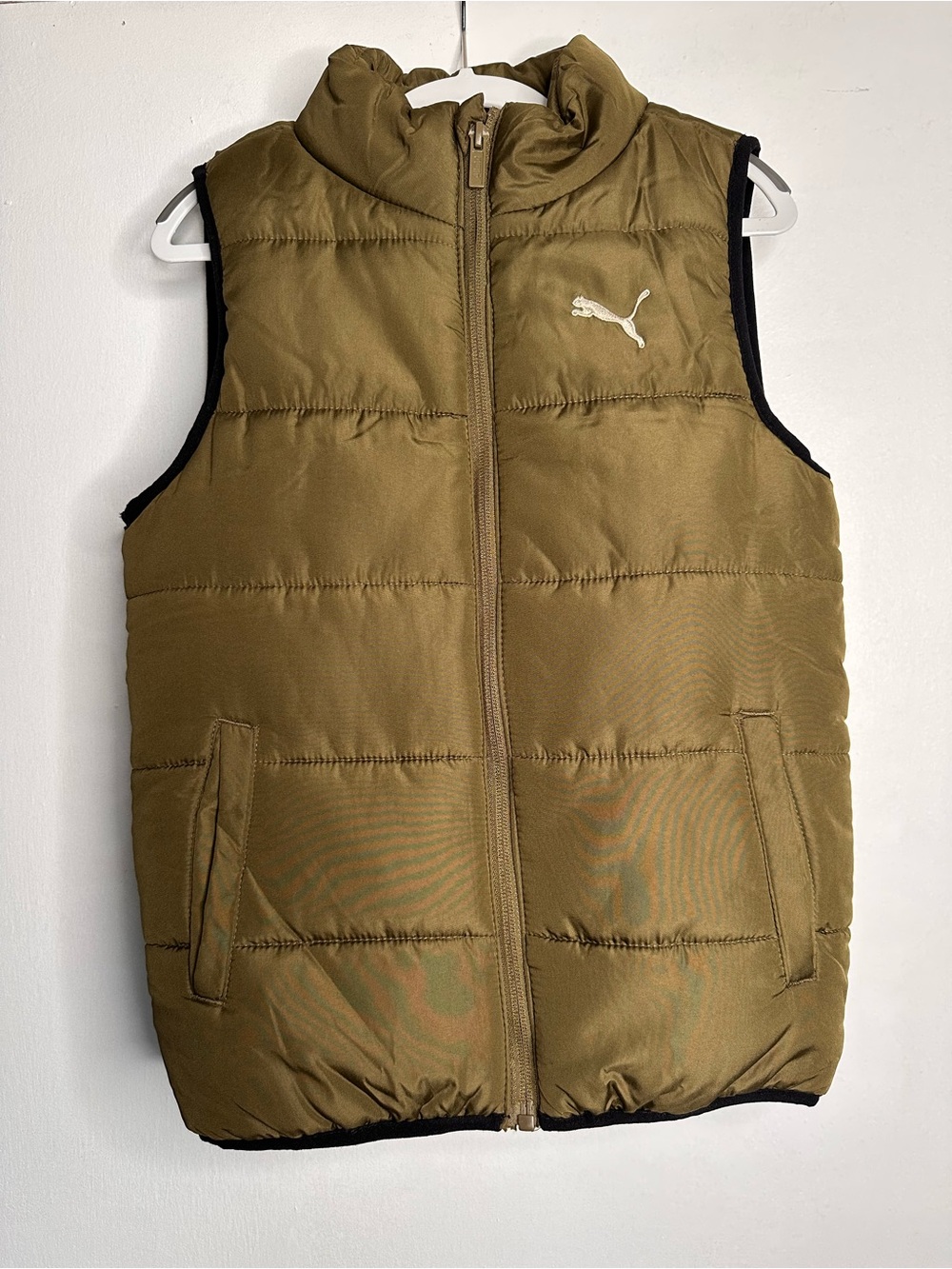 Puma Kids Olive Green Puffer Vest with White Logo
